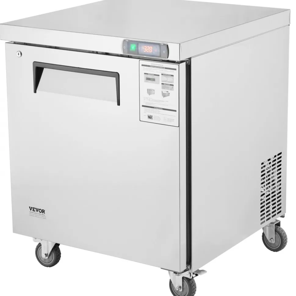 VEVOR 28" Commercial Frozen Refrigerator Sandwich & Salad Prep Table, 7.4 Cu. Ft Stainless Steel Refrigerated Food Prep Station with 1 Door, Frost Free Refrigerator with Lock for Restaurant, Bar