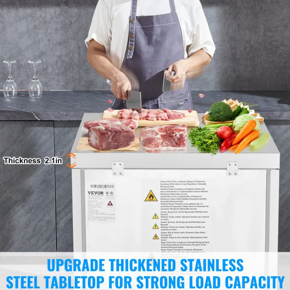 VEVOR 28" Commercial Frozen Refrigerator Sandwich & Salad Prep Table, 7.4 Cu. Ft Stainless Steel Refrigerated Food Prep Station with 1 Door, Frost Free Refrigerator with Lock for Restaurant, Bar