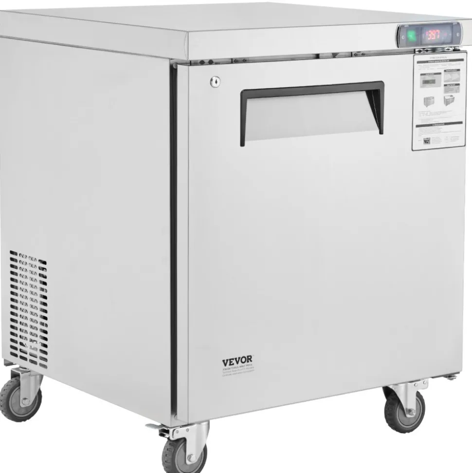 VEVOR 28" Commercial Frozen Refrigerator Sandwich & Salad Prep Table, 7.4 Cu. Ft Stainless Steel Refrigerated Food Prep Station with 1 Door, Frost Free Refrigerator with Lock for Restaurant, Bar
