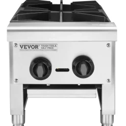 VEVOR Commercial Gas Stove with 2 Burners, Propane and Natural Gas Countertop Cooking Stove Range, Stainless Steel Gas Hot Plate, Commercial Cooking Equipment for Restaurant, 180,000 BTU