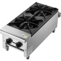 VEVOR Commercial Gas Stove with 2 Burners, Propane and Natural Gas Countertop Cooking Stove Range, Stainless Steel Gas Hot Plate, Commercial Cooking Equipment for Restaurant, 180,000 BTU
