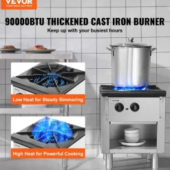 VEVOR Commercial Gas Stove with 4 Burners, Propane and Natural Gas Countertop Cooking Stove Range, Stainless Steel Gas Hot Plate, Commercial Cooking Equipment for Restaurant, 112,000 BTU