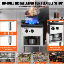 VEVOR Commercial Gas Stove with 4 Burners, Propane and Natural Gas Countertop Cooking Stove Range, Stainless Steel Gas Hot Plate, Commercial Cooking Equipment for Restaurant, 112,000 BTU
