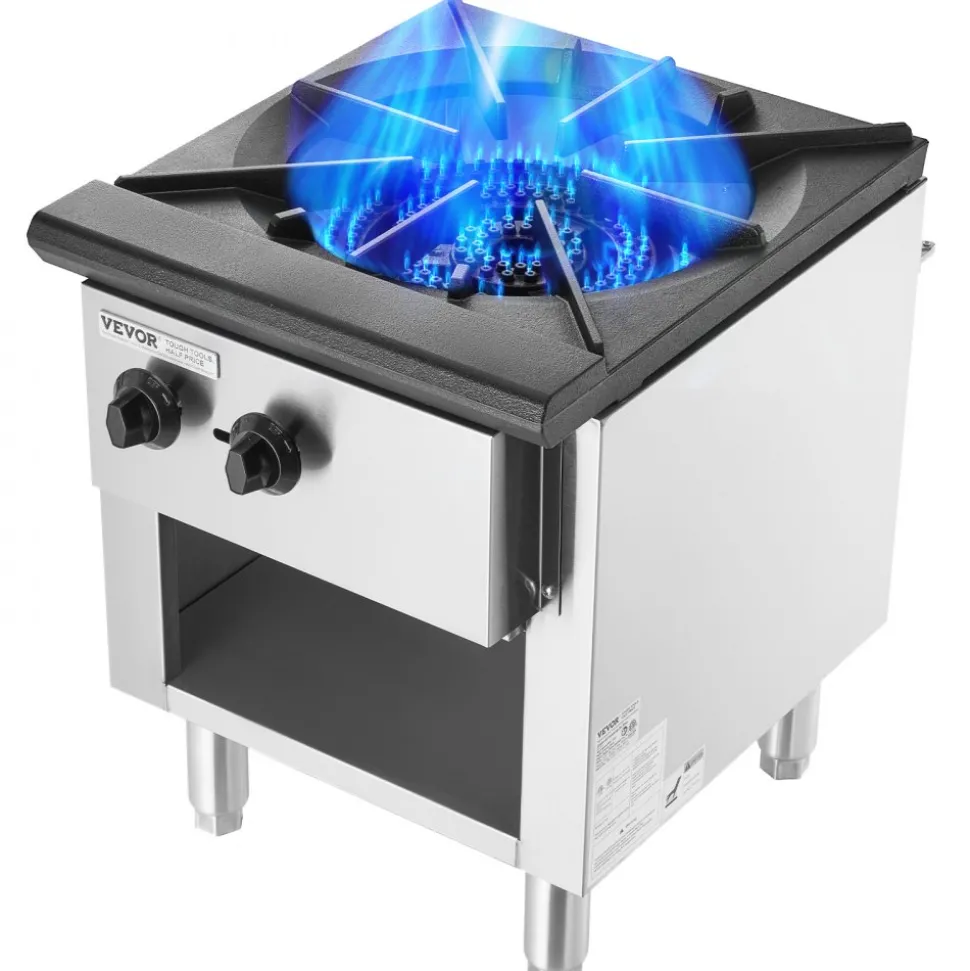 VEVOR Commercial Gas Stove with 4 Burners, Propane and Natural Gas Countertop Cooking Stove Range, Stainless Steel Gas Hot Plate, Commercial Cooking Equipment for Restaurant, 112,000 BTU