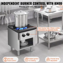 VEVOR Commercial Gas Stove with 4 Burners, Propane and Natural Gas Countertop Cooking Stove Range, Stainless Steel Gas Hot Plate, Commercial Cooking Equipment for Restaurant, 112,000 BTU