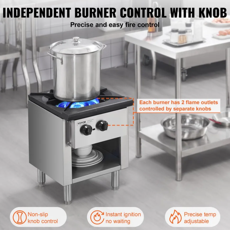 VEVOR Commercial Gas Stove with 4 Burners, Propane and Natural Gas Countertop Cooking Stove Range, Stainless Steel Gas Hot Plate, Commercial Cooking Equipment for Restaurant, 112,000 BTU