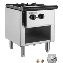 VEVOR Commercial Gas Stove with 4 Burners, Propane and Natural Gas Countertop Cooking Stove Range, Stainless Steel Gas Hot Plate, Commercial Cooking Equipment for Restaurant, 112,000 BTU