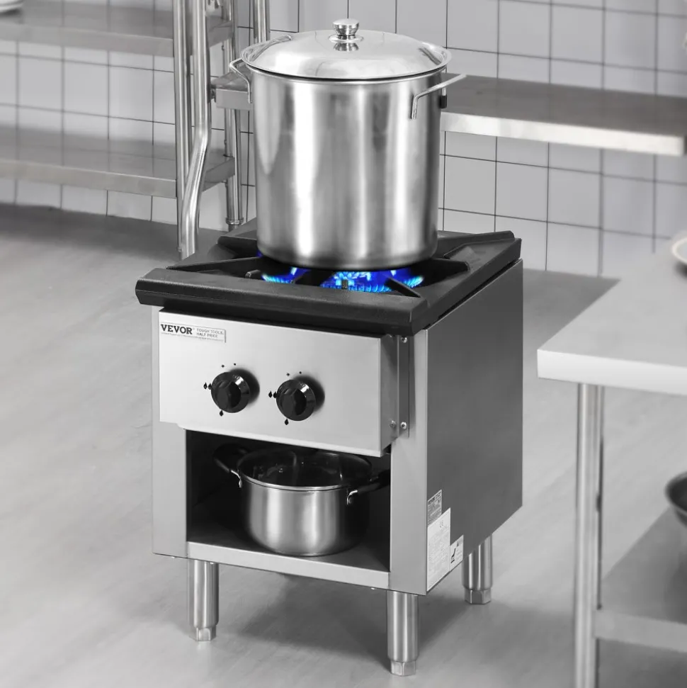 VEVOR Commercial Gas Stove with 4 Burners, Propane and Natural Gas Countertop Cooking Stove Range, Stainless Steel Gas Hot Plate, Commercial Cooking Equipment for Restaurant, 112,000 BTU