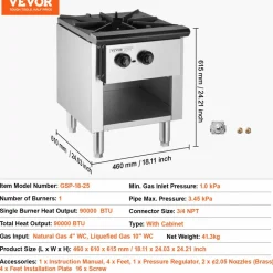 VEVOR Commercial Gas Stove with 4 Burners, Propane and Natural Gas Countertop Cooking Stove Range, Stainless Steel Gas Hot Plate, Commercial Cooking Equipment for Restaurant, 112,000 BTU