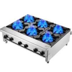 VEVOR Commercial Gas Stove with 6 Burners, Propane and Natural Gas Countertop Cooking Stove Range, Stainless Steel Gas Hot Plate, Commercial Cooking Equipment for Restaurant, 168,000 BTU