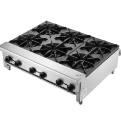 VEVOR Commercial Gas Stove with 6 Burners, Propane and Natural Gas Countertop Cooking Stove Range, Stainless Steel Gas Hot Plate, Commercial Cooking Equipment for Restaurant, 168,000 BTU