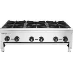 VEVOR Commercial Gas Stove with 6 Burners, Propane and Natural Gas Countertop Cooking Stove Range, Stainless Steel Gas Hot Plate, Commercial Cooking Equipment for Restaurant, 168,000 BTU