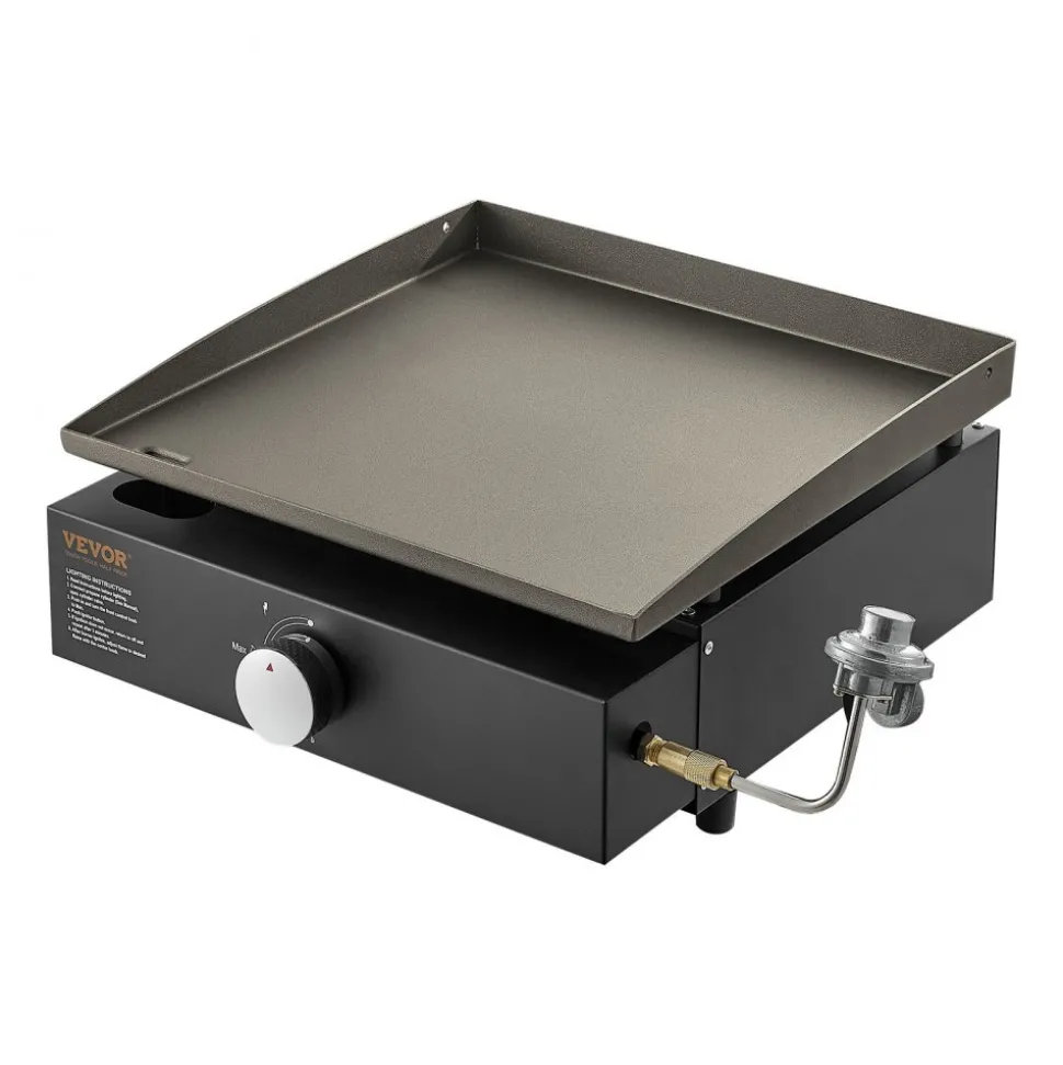 VEVOR Commercial Griddle, 16.9" Heavy Duty Manual Flat Top Griddle, Countertop Gas Grill with Non-Stick Cooking Plate, Steel Natural Gas Griddle, 2-Burners Restaurant Portable Grill - 22,000 BTU