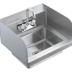 VEVOR Commercial Hand Sink with Faucet and Side Splash, Stainless Steel Sink for Washing, Small Hand Washing Sink, Wall Mount Hand Basin for Restaurant, Kitchen, Bar, Garage and Home, 17x12.8 inch