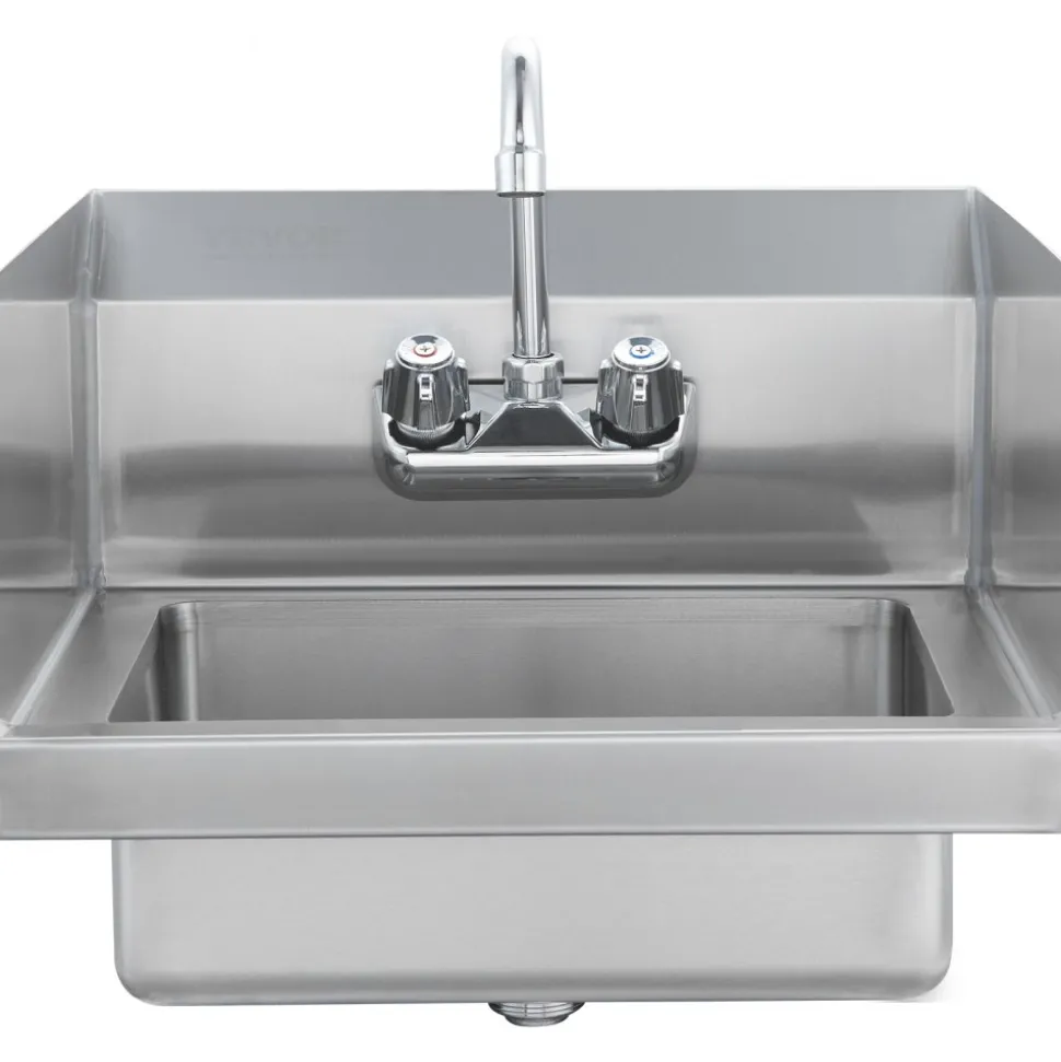VEVOR Commercial Hand Sink with Faucet and Side Splash, Stainless Steel Sink for Washing, Small Hand Washing Sink, Wall Mount Hand Basin for Restaurant, Kitchen, Bar, Garage and Home, 17x12.8 inch