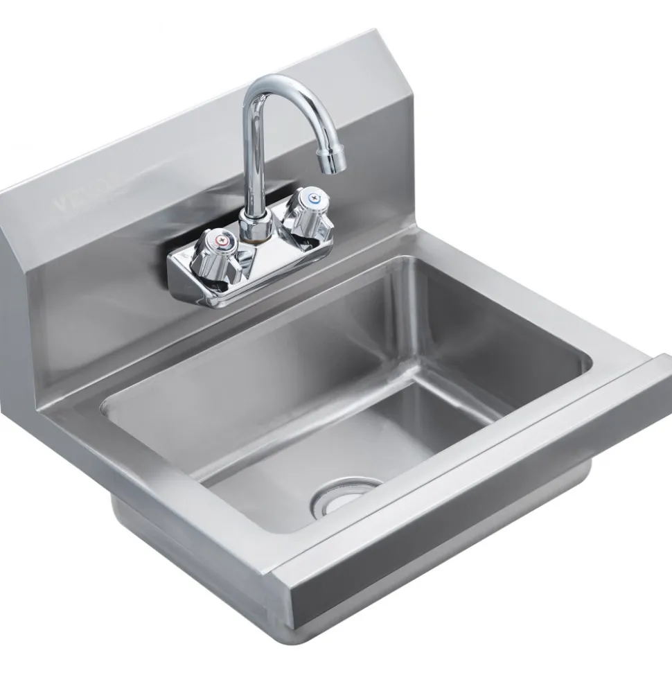VEVOR Commercial Hand Sink with Faucet, Stainless Steel Sink for Washing, Small Hand Washing Sink, Wall Mount Hand Basin, Utility Sink for Restaurant, Kitchen, Bar, Garage and Home, 17 x 12.8 inch