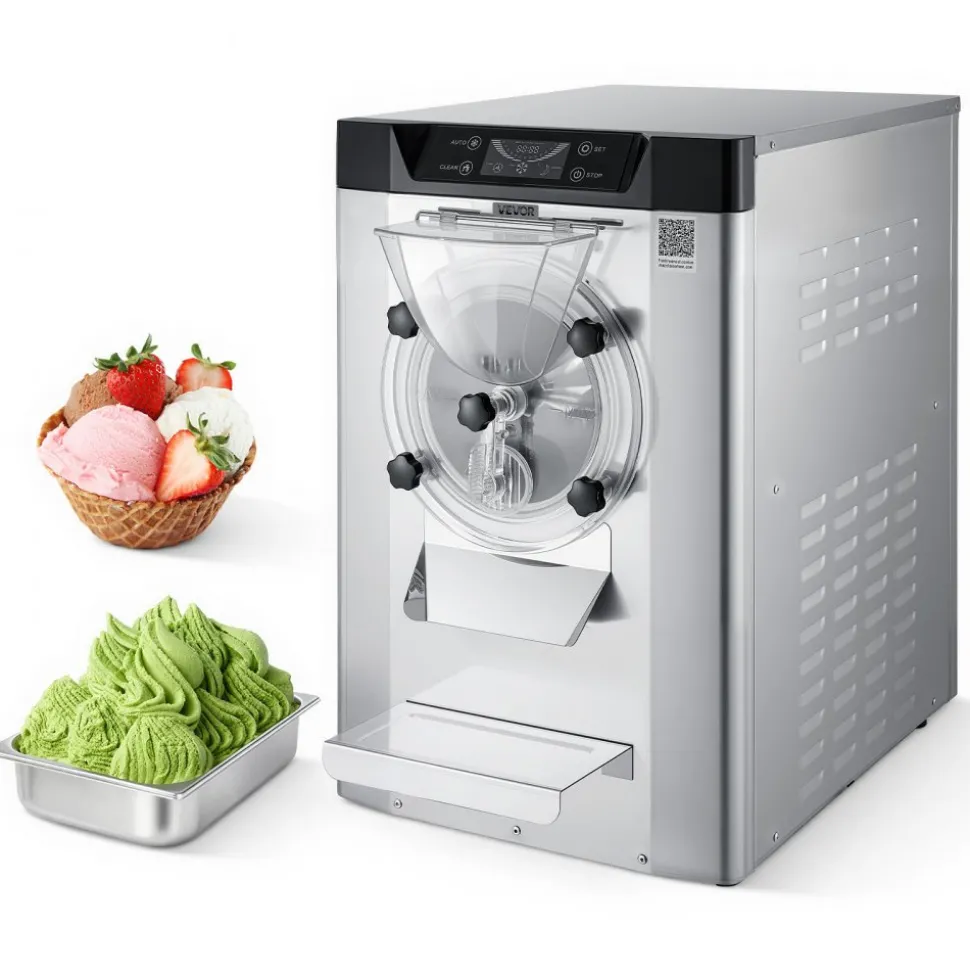 VEVOR Commercial Hard Ice Cream Machine, 2000W 3.17-5.28 Gal/Hour, Countertop Gelato Hard Serve Ice Cream Maker with 6L 304 Stainless Steel Cylinder, Auto Clean LED Panel for Snack Bar Restaurants
