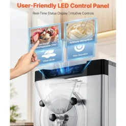 VEVOR Commercial Hard Ice Cream Machine, 2000W 3.17-5.28 Gal/Hour, Countertop Gelato Hard Serve Ice Cream Maker with 6L 304 Stainless Steel Cylinder, Auto Clean LED Panel for Snack Bar Restaurants
