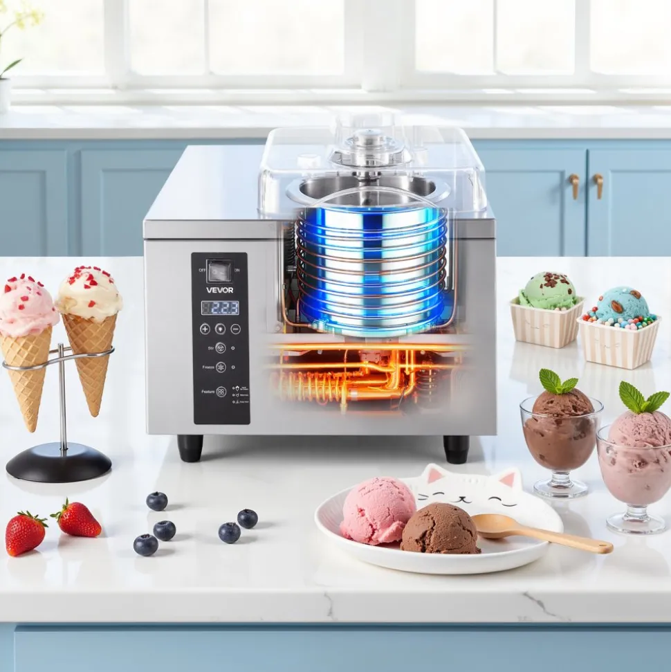 VEVOR Commercial Hard Ice Cream Machine, 500W 1.32 Gal/Hour, Gelato Hard Serve Ice Cream Maker with 2.8L 304 Stainless Steel Cylinder, Auto Clean LED Panel High Productivity for Snack Bar Restaurants