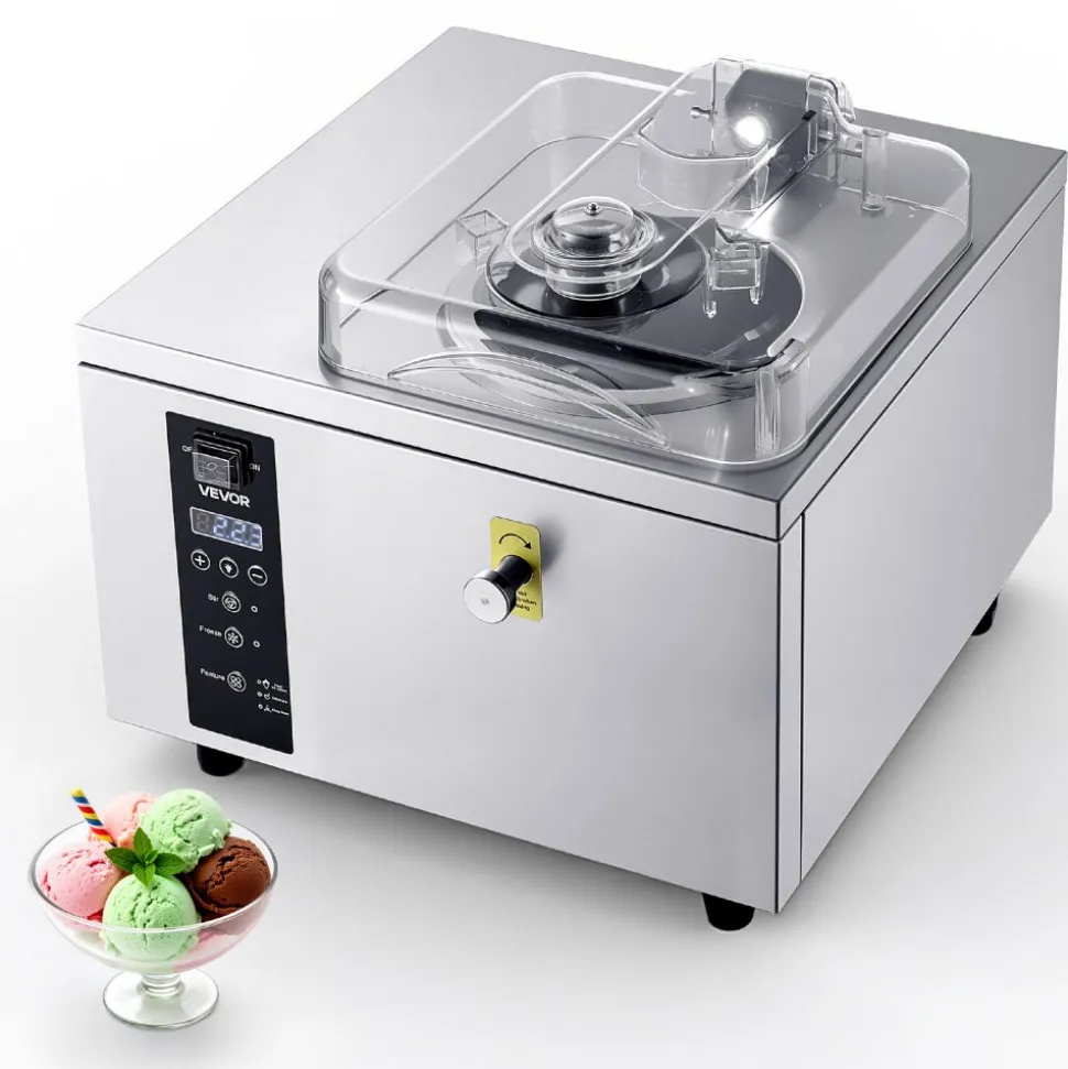 VEVOR Commercial Hard Ice Cream Machine, 500W 1.32 Gal/Hour, Gelato Hard Serve Ice Cream Maker with 2.8L 304 Stainless Steel Cylinder, Auto Clean LED Panel High Productivity for Snack Bar Restaurants