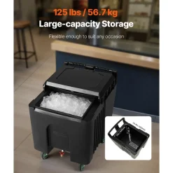 VEVOR Commercial Ice Bin, 125 lbs Portable Ice Caddy, 31.5 x 22.8 x 29 inch Insulated Ice Carrier with 4 Wheels and Sliding Lid, Large Ice Bin for Catering, Kitchens, Bistros, Restaurants, and Bars