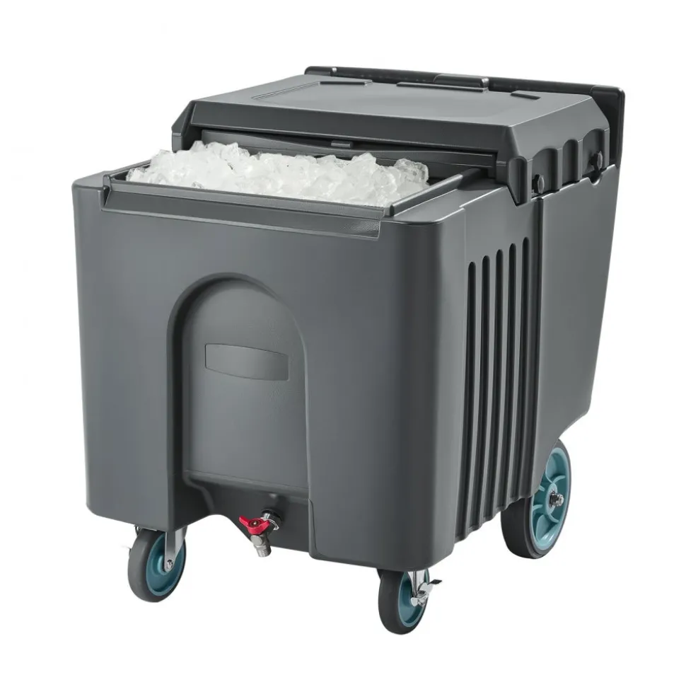 VEVOR Commercial Ice Bin, 125 lbs Portable Ice Caddy, 31.5 x 22.8 x 29 inch Insulated Ice Carrier with 4 Wheels and Flip Lid, Large Ice Bin for Catering, Kitchens, Bistros, Restaurants, and Bars
