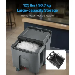 VEVOR Commercial Ice Bin, 125 lbs Portable Ice Caddy, 31.5 x 22.8 x 29 inch Insulated Ice Carrier with 4 Wheels and Flip Lid, Large Ice Bin for Catering, Kitchens, Bistros, Restaurants, and Bars