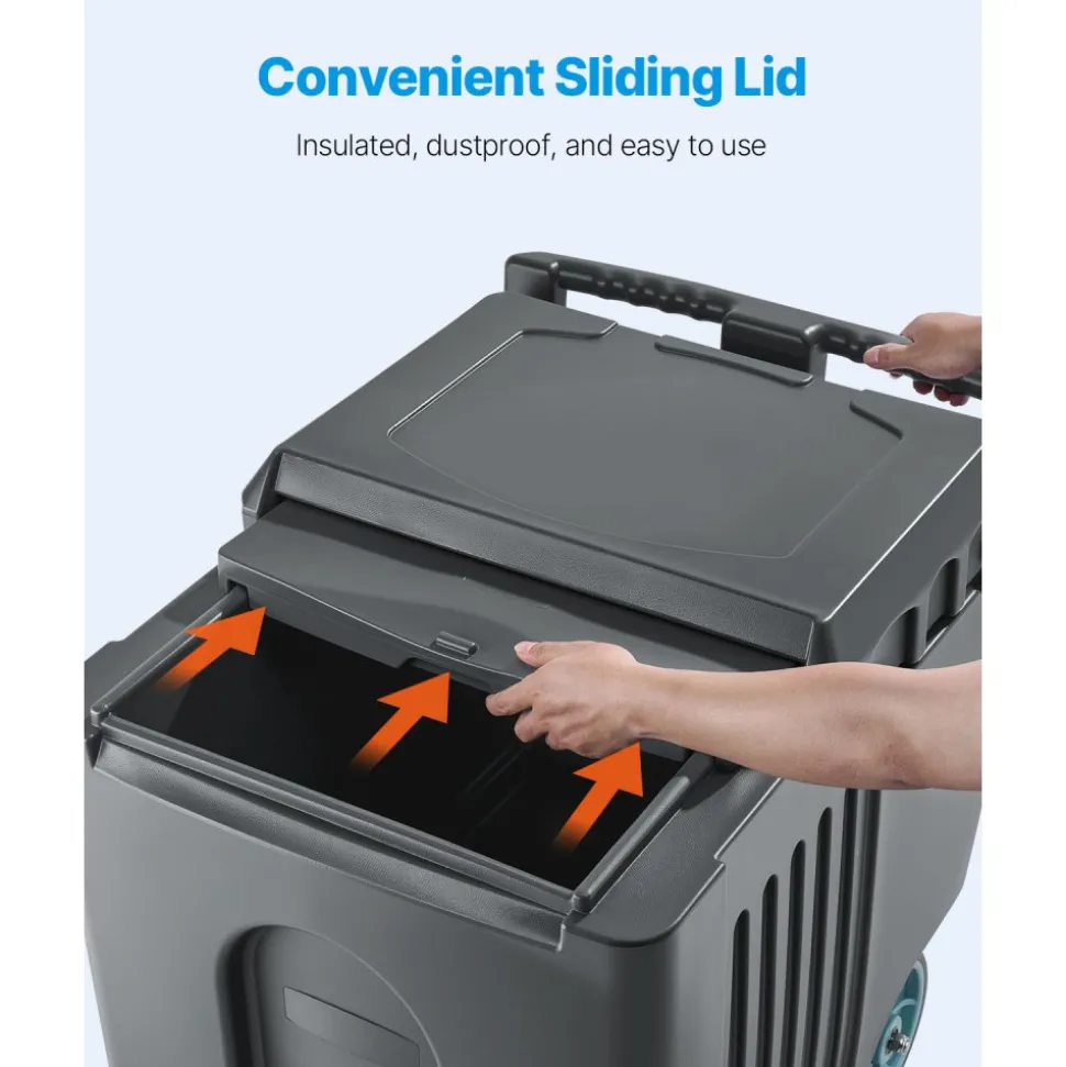 VEVOR Commercial Ice Bin, 125 lbs Portable Ice Caddy, 31.5 x 22.8 x 29 inch Insulated Ice Carrier with 4 Wheels and Flip Lid, Large Ice Bin for Catering, Kitchens, Bistros, Restaurants, and Bars