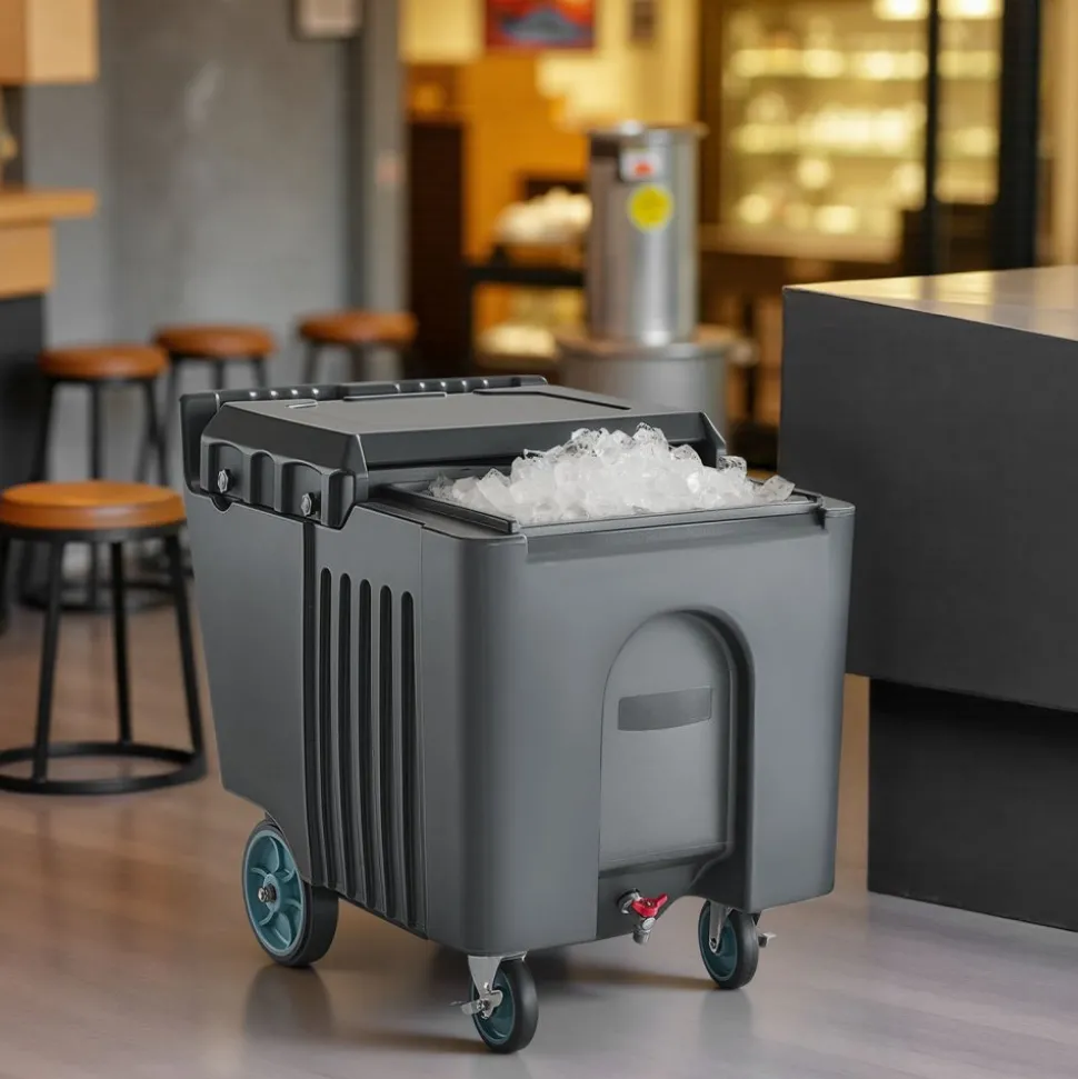 VEVOR Commercial Ice Bin, 125 lbs Portable Ice Caddy, 31.5 x 22.8 x 29 inch Insulated Ice Carrier with 4 Wheels and Flip Lid, Large Ice Bin for Catering, Kitchens, Bistros, Restaurants, and Bars