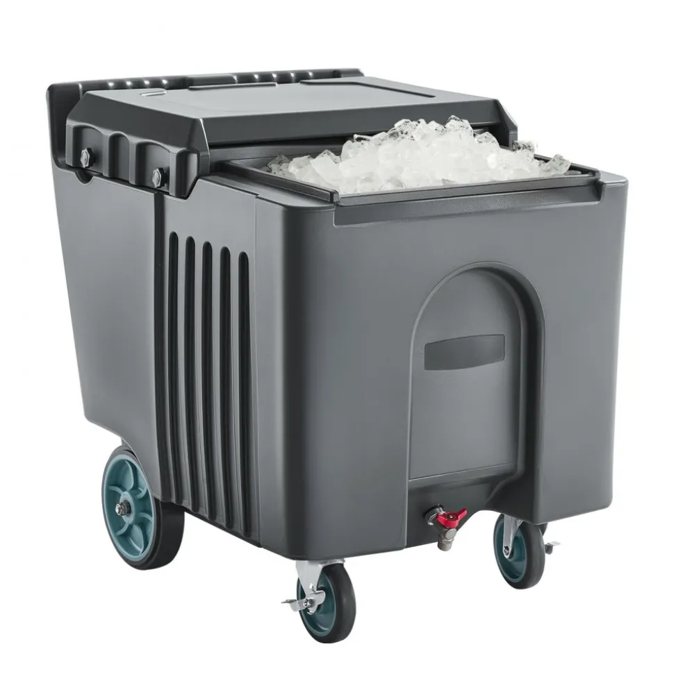 VEVOR Commercial Ice Bin, 125 lbs Portable Ice Caddy, 31.5 x 22.8 x 29 inch Insulated Ice Carrier with 4 Wheels and Flip Lid, Large Ice Bin for Catering, Kitchens, Bistros, Restaurants, and Bars