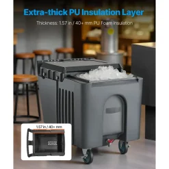 VEVOR Commercial Ice Bin, 125 lbs Portable Ice Caddy, 31.5 x 22.8 x 29 inch Insulated Ice Carrier with 4 Wheels and Flip Lid, Large Ice Bin for Catering, Kitchens, Bistros, Restaurants, and Bars