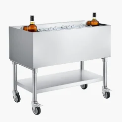 VEVOR Commercial Ice Bin, 100.7 Qt Max Capacity, 36 x 19 x 35 Inch Stainless Steel Ice Chest with Sliding Lid and Bottle Holders, Cooler Cart Cocktail Unit for Bar Restaurant Pub, NSF Certified