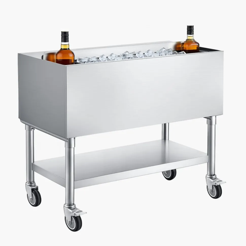 VEVOR Commercial Ice Bin, 100.7 Qt Max Capacity, 36 x 19 x 35 Inch Stainless Steel Ice Chest with Sliding Lid and Bottle Holders, Cooler Cart Cocktail Unit for Bar Restaurant Pub, NSF Certified