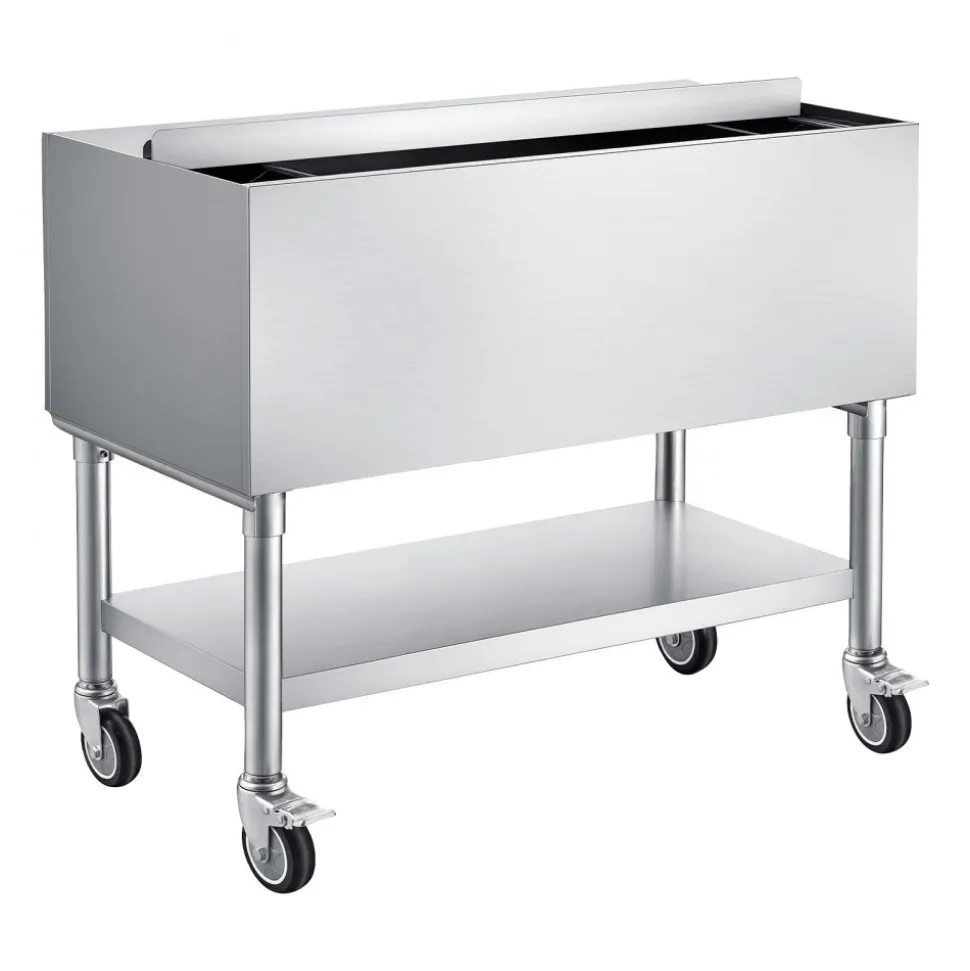 VEVOR Commercial Ice Bin, 100.7 Qt Max Capacity, 36 x 19 x 35 Inch Stainless Steel Ice Chest with Sliding Lid and Bottle Holders, Cooler Cart Cocktail Unit for Bar Restaurant Pub, NSF Certified