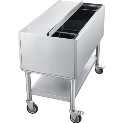 VEVOR Commercial Ice Bin, 100.7 Qt Max Capacity, 36 x 19 x 35 Inch Stainless Steel Ice Chest with Sliding Lid and Bottle Holders, Cooler Cart Cocktail Unit for Bar Restaurant Pub, NSF Certified