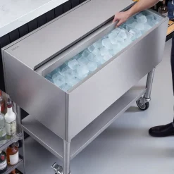VEVOR Commercial Ice Bin, 100.7 Qt Max Capacity, 36 x 19 x 35 Inch Stainless Steel Ice Chest with Sliding Lid and Bottle Holders, Cooler Cart Cocktail Unit for Bar Restaurant Pub, NSF Certified