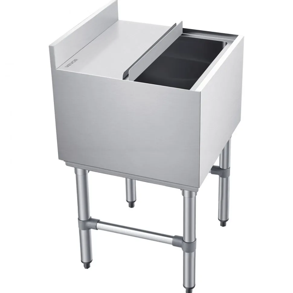 VEVOR Commercial Ice Bin, 49.4 Qt Max Capacity, 18 x 18 x 33 Inch Stainless Steel Ice Chest with Sliding Lid and Bottle Holders, Cooler Cart Cocktail Unit for Bar Restaurant Pub, NSF Certified