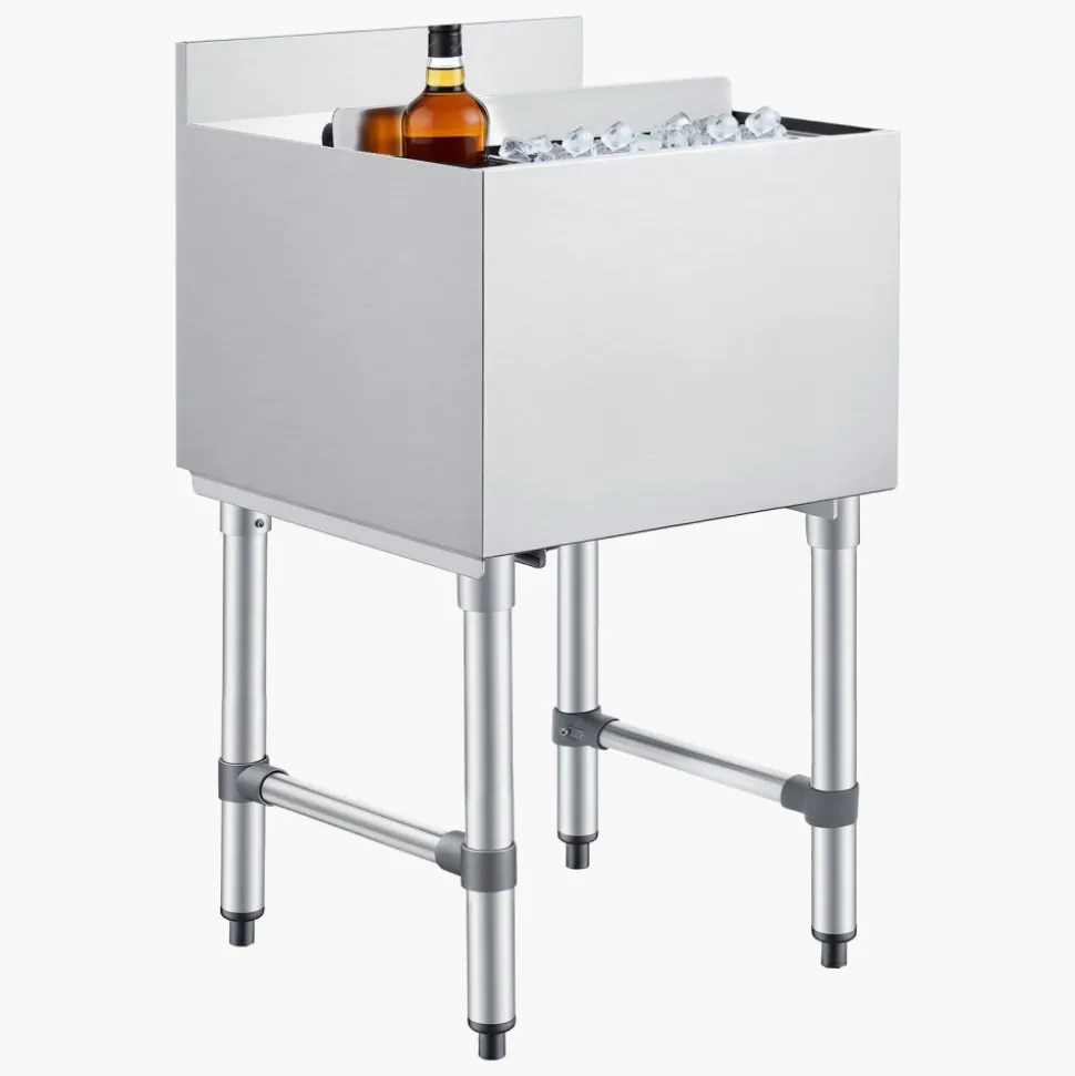 VEVOR Commercial Ice Bin, 49.4 Qt Max Capacity, 18 x 18 x 33 Inch Stainless Steel Ice Chest with Sliding Lid and Bottle Holders, Cooler Cart Cocktail Unit for Bar Restaurant Pub, NSF Certified