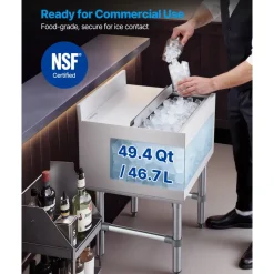 VEVOR Commercial Ice Bin, 49.4 Qt Max Capacity, 18 x 18 x 33 Inch Stainless Steel Ice Chest with Sliding Lid and Bottle Holders, Cooler Cart Cocktail Unit for Bar Restaurant Pub, NSF Certified