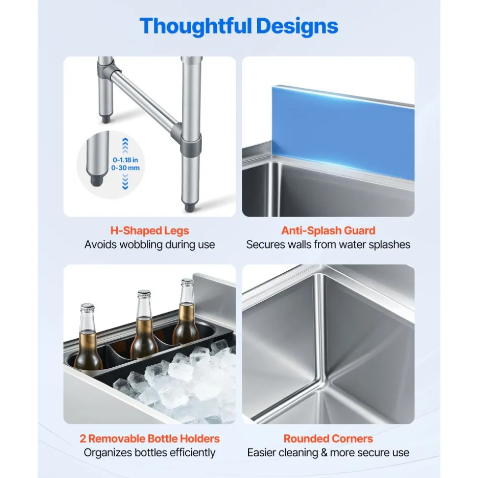 VEVOR Commercial Ice Bin, 82.9 Qt Max Capacity, 30 x 19 x 33 Inch Stainless Steel Ice Chest with Sliding Lid and Bottle Holders, Cooler Cart Cocktail Unit for Bar Restaurant Pub, NSF Certified