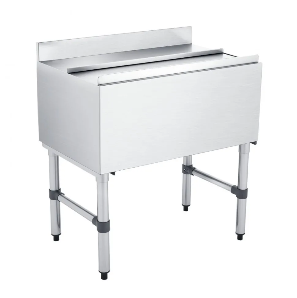 VEVOR Commercial Ice Bin, 82.9 Qt Max Capacity, 30 x 19 x 33 Inch Stainless Steel Ice Chest with Sliding Lid and Bottle Holders, Cooler Cart Cocktail Unit for Bar Restaurant Pub, NSF Certified