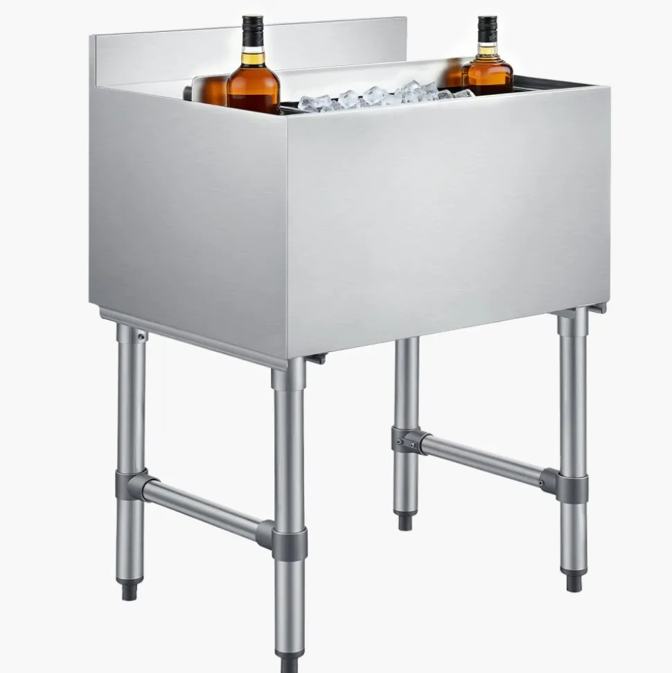 VEVOR Commercial Ice Bin, 82.9 Qt Max Capacity, 30 x 19 x 33 Inch Stainless Steel Ice Chest with Sliding Lid and Bottle Holders, Cooler Cart Cocktail Unit for Bar Restaurant Pub, NSF Certified