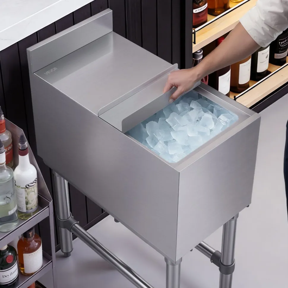 VEVOR Commercial Ice Bin, 39.6 Qt Max Capacity, 12 x 24 x 33 Inch Stainless Steel Ice Chest with Sliding Lid, 24H Long-Lasting Insulation, Cooler Cart Cocktail Unit for Bar Restaurant Pub, NSF