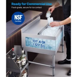 VEVOR Commercial Ice Bin, 134.7 Qt Max Capacity, 36 x 24 x 33 Inch Stainless Steel Ice Chest with Sliding Lid, 24H Long-Lasting Insulation, Cooler Cart Cocktail Unit for Bar Restaurant Pub, NSF
