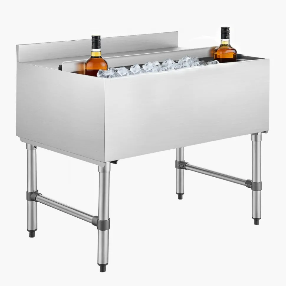 VEVOR Commercial Ice Bin, 134.7 Qt Max Capacity, 36 x 24 x 33 Inch Stainless Steel Ice Chest with Sliding Lid, 24H Long-Lasting Insulation, Cooler Cart Cocktail Unit for Bar Restaurant Pub, NSF