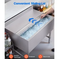VEVOR Commercial Ice Bin, 134.7 Qt Max Capacity, 36 x 24 x 33 Inch Stainless Steel Ice Chest with Sliding Lid, 24H Long-Lasting Insulation, Cooler Cart Cocktail Unit for Bar Restaurant Pub, NSF