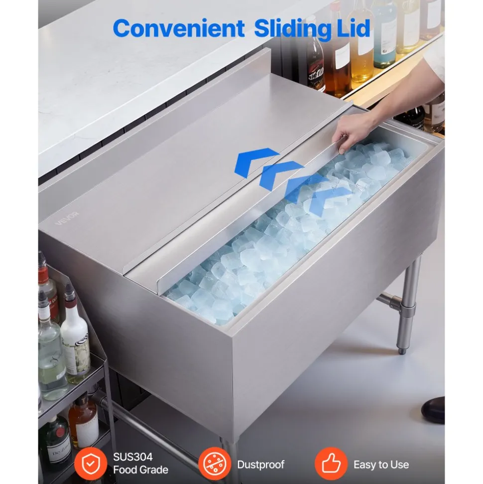 VEVOR Commercial Ice Bin, 134.7 Qt Max Capacity, 36 x 24 x 33 Inch Stainless Steel Ice Chest with Sliding Lid, 24H Long-Lasting Insulation, Cooler Cart Cocktail Unit for Bar Restaurant Pub, NSF