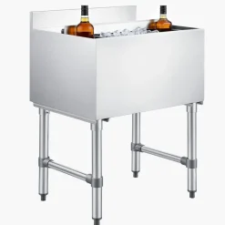 VEVOR Commercial Ice Bin, 65.1 Qt Max Capacity, 24 x 19 x 33 Inch Stainless Steel Ice Chest with Sliding Lid and Bottle Holders, Cooler Cart Cocktail Unit for Bar Restaurant Pub, NSF Certified