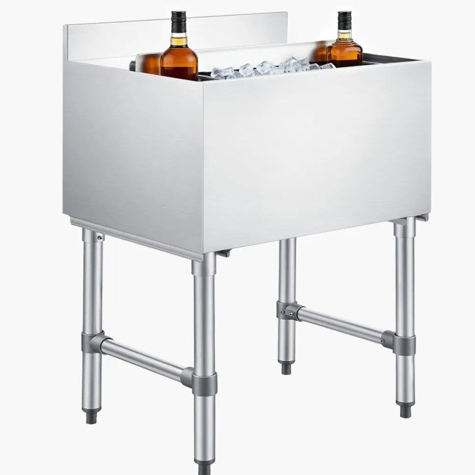 VEVOR Commercial Ice Bin, 65.1 Qt Max Capacity, 24 x 19 x 33 Inch Stainless Steel Ice Chest with Sliding Lid and Bottle Holders, Cooler Cart Cocktail Unit for Bar Restaurant Pub, NSF Certified