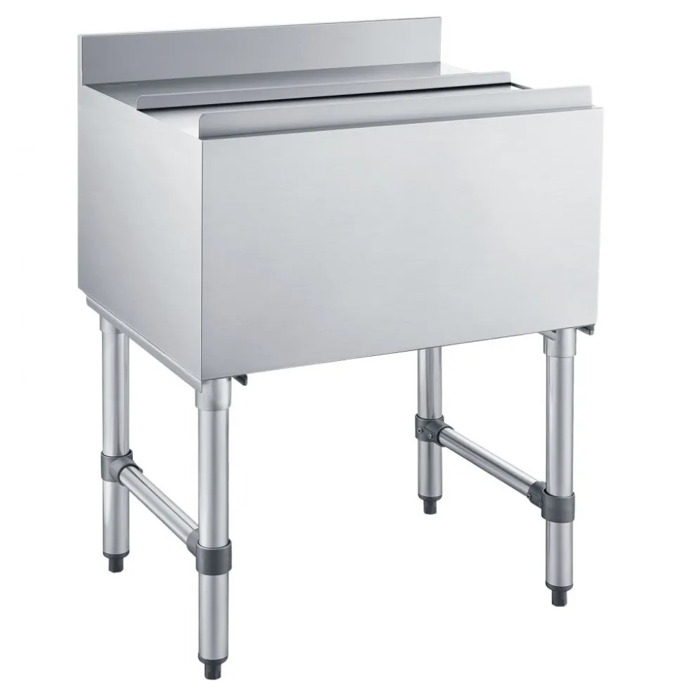 VEVOR Commercial Ice Bin, 65.1 Qt Max Capacity, 24 x 19 x 33 Inch Stainless Steel Ice Chest with Sliding Lid and Bottle Holders, Cooler Cart Cocktail Unit for Bar Restaurant Pub, NSF Certified
